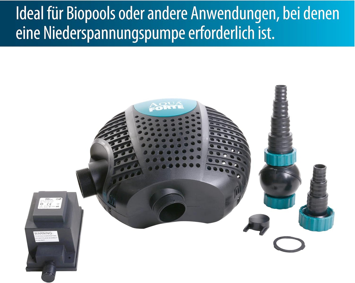 AquaForte O-Plus 10.000 laagspanningsfilterpomp (12 volt) filterpomp, 85 watt, maximaal debiet 10 m3 per uur, maximale opvoerhoogte 5 meter, ideaal voor zwemvijvers