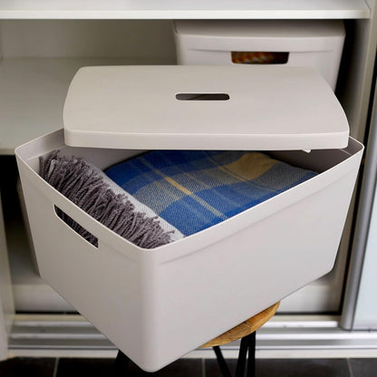 IDEA HOME 8 stuks opbergdozen, kunststof, organizer, box, manden, opbergdoos, kunststof box voor badkamer, rek met deksel, 28 liter