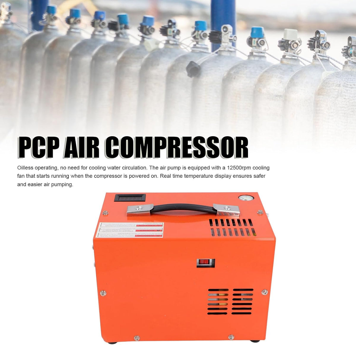 SEAFRONT PCP -luchtcompressor 4500psi Hoge Drukluchtpomp met Realtime Temperatuurdisplay Ingebouwd in Transformator voor Buiteninflatie (EU -plug 220V)