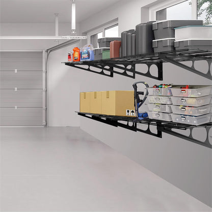 Sinoer 2-pack 2x6ft Garage Stellingen Met Haken, 61cm-bij-183cm Metalen Wandplank Opslag Rek Planken, voor Winkel, Schuur Opslag