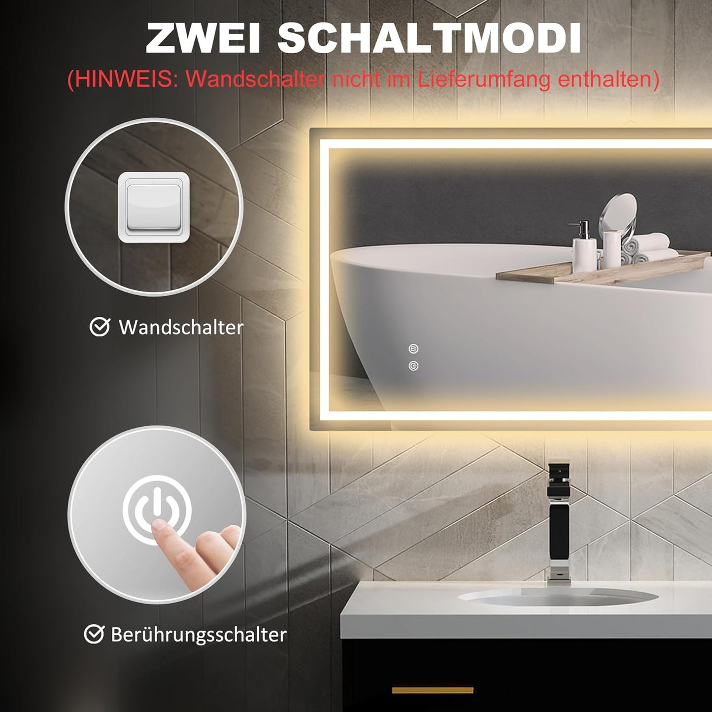 LED Badkamerspiegel – Spiegel met Verlichting – Touch LED Spiegel – Badkamerwandspiegel – Lichtspiegel – Anti-condens Functie – 100x60 cm Zilver