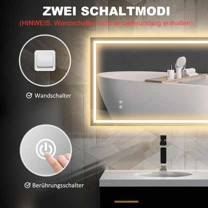 LED Badkamerspiegel – Spiegel met Verlichting – Touch LED Spiegel – Badkamerwandspiegel – Lichtspiegel – Anti-condens Functie – 100x60 cm Zilver