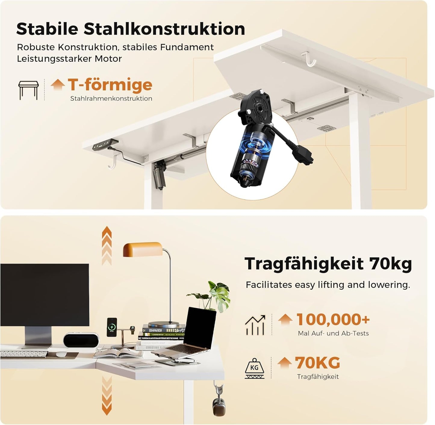 Agilestic Elektrisch sta-bureau 160 cm in L-vorm, in hoogte verstelbaar om thuis staand of zittend te werken, ergonomisch computerbureau, wit