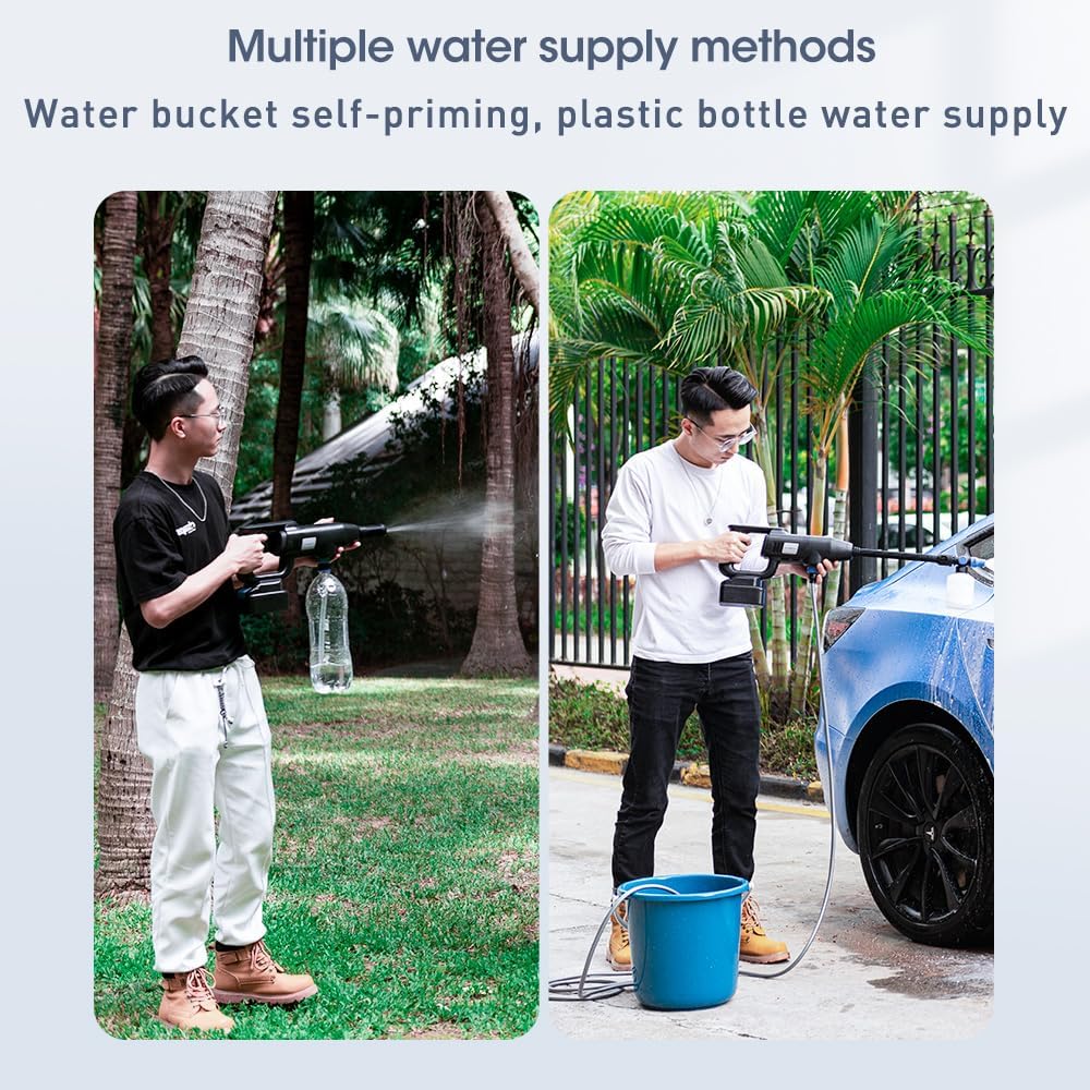 Draadloze Hogedrukreiniger – Accu Hogedrukspuit – Mobiele Waterreiniger – Tuinreiniger – Compacte Schoonmaakspuit – 21 V 4,0 Ah Lithium-Accu – Zelfaanzuigend Met Schuimpistool