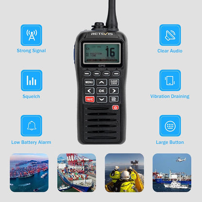 Retevis RM40 Marine radio, IP67 waterdicht, met DSC, GPS, draagbare zwevende radio, VHF Marine transceiver voor redding, kustwacht (zwart, 1 stuk)