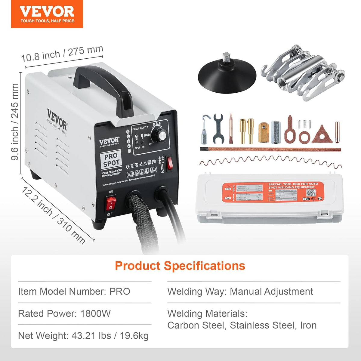 VEVOR Point Soldering Iron, Barrier Repair Kit, 1.8 KW, Spot Welding, Adjustable Power and 7 Modes, Dent Puller for Car and Truck