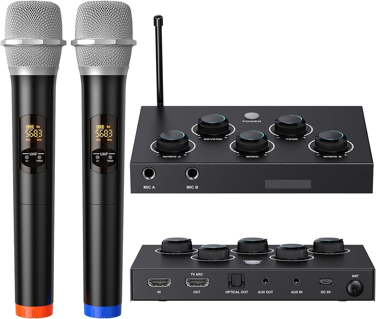 Draadloos microfoonsysteem, UHF karaoke-microfoon, draadloos microfoon voor karaoke, bruiloft, roadshow, conferentie, feest, compleet karaoke-set met draadloos microfoon