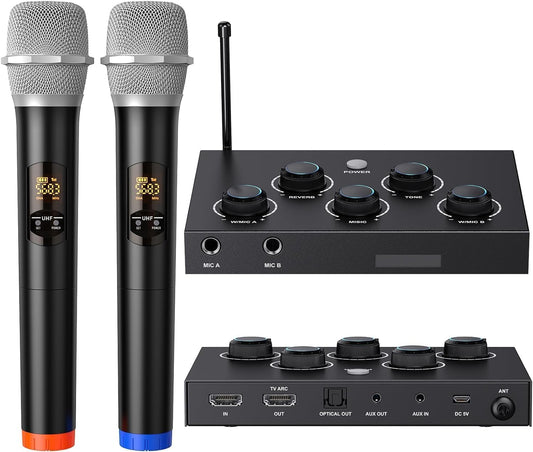 Draadloos microfoonsysteem, UHF karaoke-microfoon, draadloos microfoon voor karaoke, bruiloft, roadshow, conferentie, feest, compleet karaoke-set met draadloos microfoon