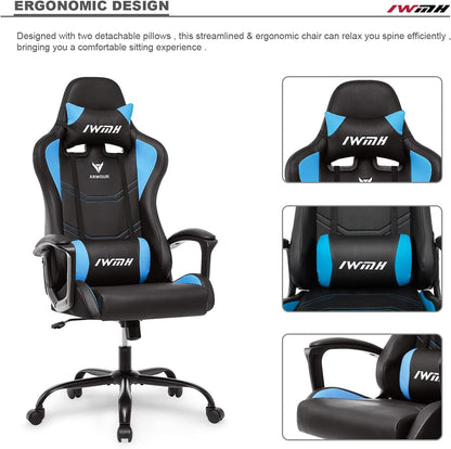 IntimaTe WM Heart Gaming-stoel, gamerstoel met ergonomische rugleuning, verstelbare hoofdsteun en lendensteun (blauw)