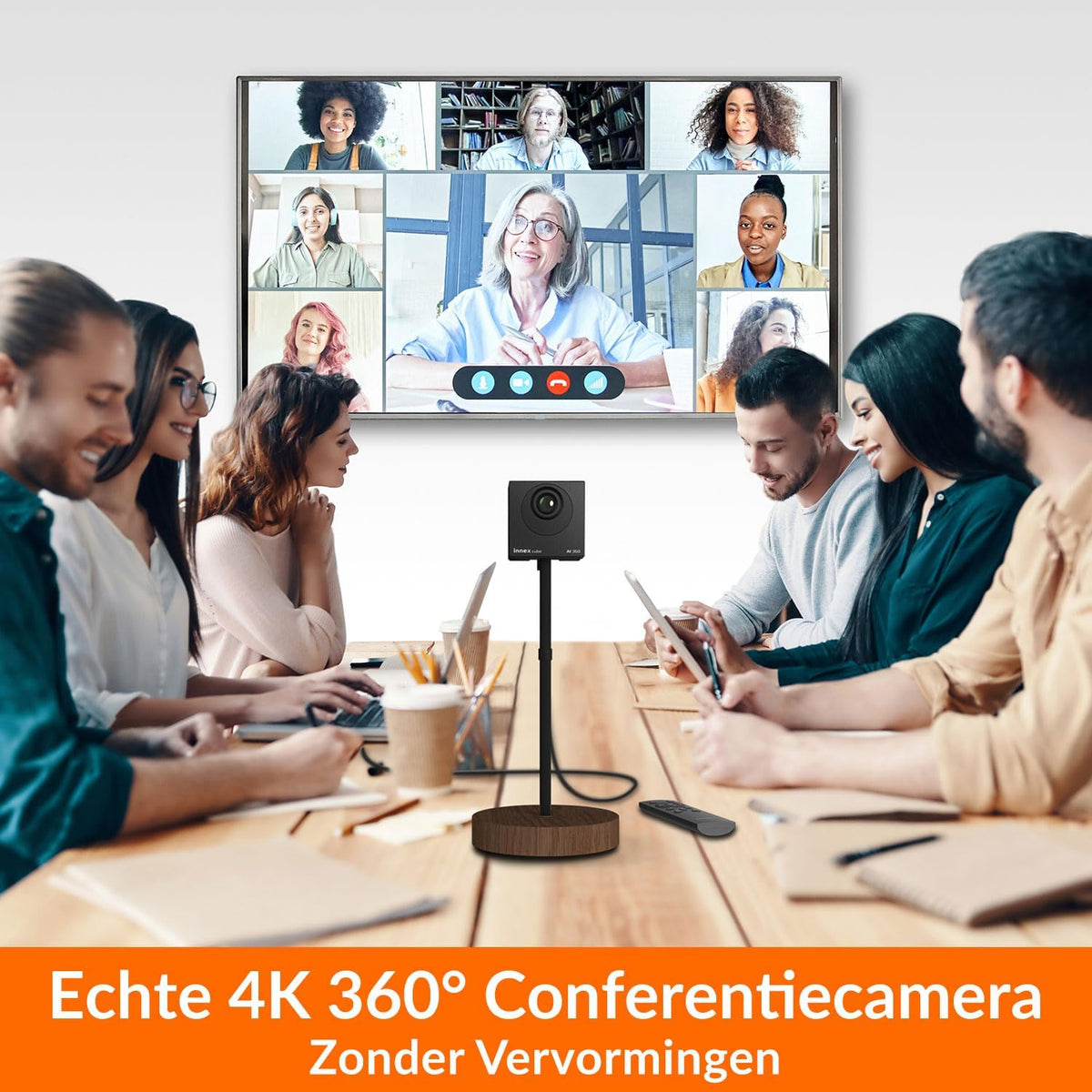 Innex Cube 4K AI Powered 360° Conference Camera, Dual Microphone, Ultra Wide Angle Lens, AI Automatic Focus, Flexible Viewing Angle, 5 Modes, with Remote Control, for Zoom/Teams/Webex