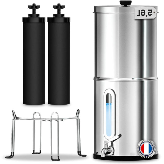 ORINKO Gravity Water Filter 5.6L – Activated Carbon Water Purification for Home Use – Perfect for Travel, Camping and Survival – Efficient Filtration – Dirt Water Filter for Emergency Suits - QUORE