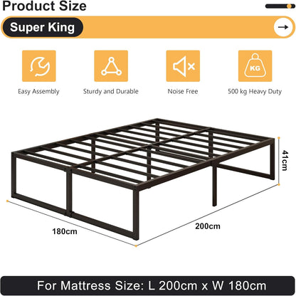 Yicensen Metalen bed, 180 x 200 cm met lattenbodem, metaal, 41 cm hoog, bedframe, tweepersoonsbed, stabiele eenvoudige montage, zwart