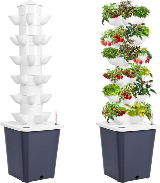 30 pods hydrocultuurtoren, 6 etages, hydrocultuurtoren, verticaal tuingroeisysteem, hydrocultuur-kweeksysteem met hydratatiepomp, waterniveau-indicator, timer-adapter, netpotten, voor kruiden