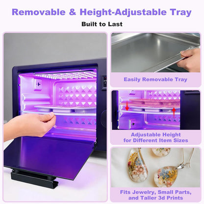 80 W uv-hars uithardingsmachine, met timer- en verwarmingsfunctie, geschikt voor snel uitharden van 3D-printhars, uv-lijm, drukinkt, luchtgekoeld hardingsapparaat (32,5 x 18 x 19,5 cm)