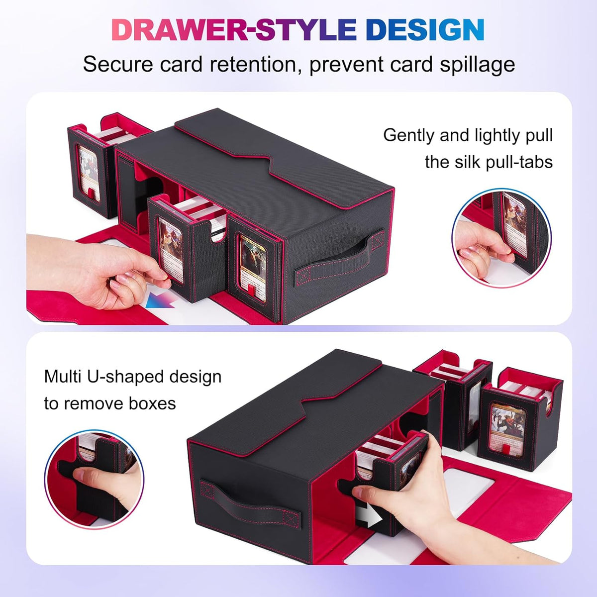 Commander Deck Box voor MTG, 6-decks, modulaire kaartenetui met kubushouder voor 600+ dubbele hulskaarten, afneembare verzamelkaartenopbergdoos met 6 35PT magnetische kaarthouders voor TCG