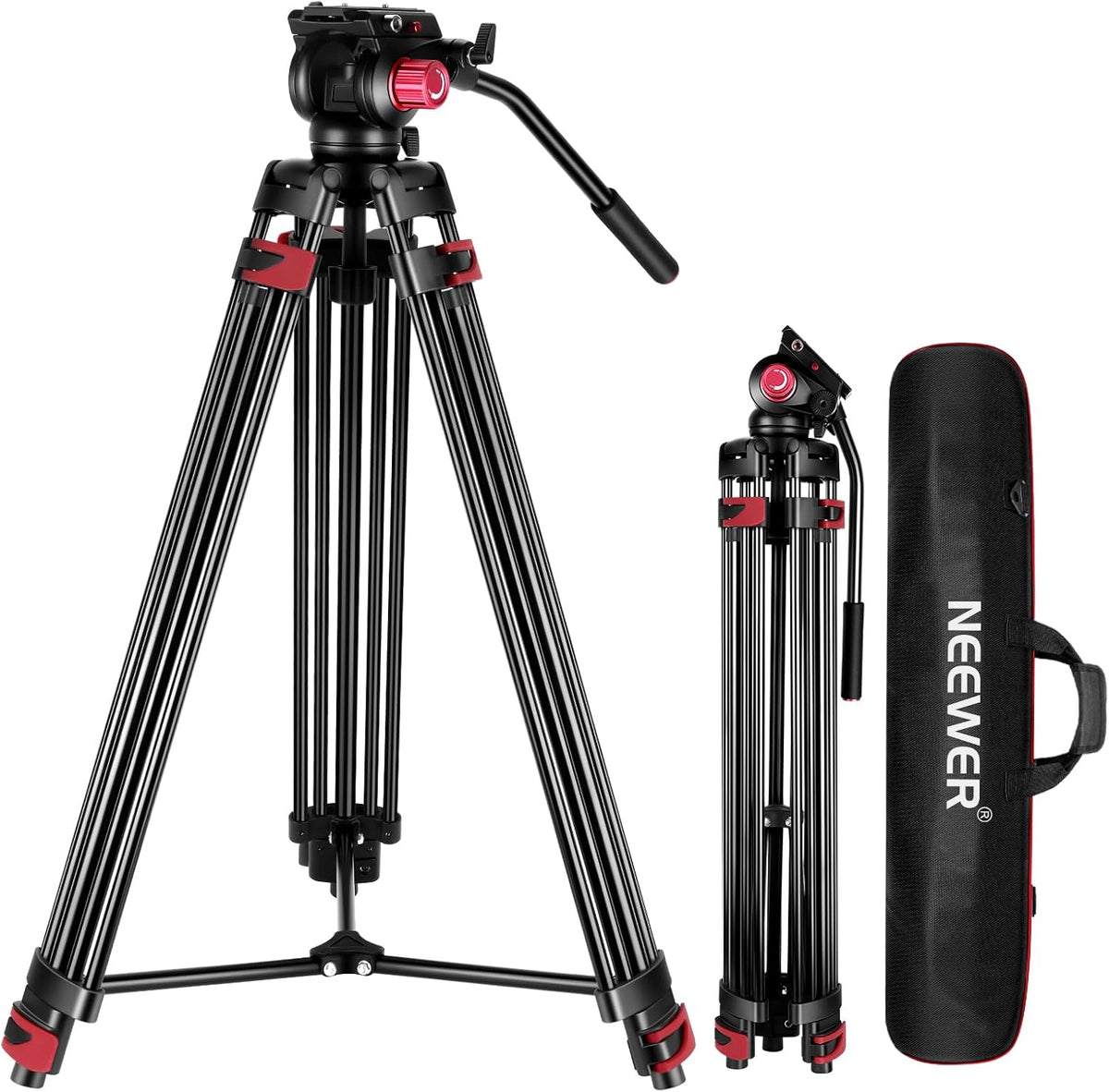 NEEWER 79"/200cm Video Statief, Heavy Duty Aluminium Camera Statief Stand met 360° Fluid Drag Head, QR Plaat Compatibel met Canon Nikon Sony en andere DSLR Camera Camcorder, Belasting tot 17,6lb/8kg