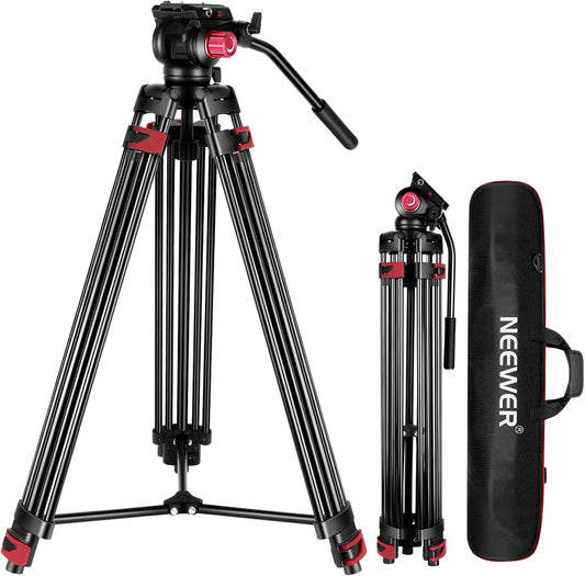 NEEWER 79"/200cm Video Statief, Heavy Duty Aluminium Camera Statief Stand met 360° Fluid Drag Head, QR Plaat Compatibel met Canon Nikon Sony en andere DSLR Camera Camcorder, Belasting tot 17,6lb/8kg