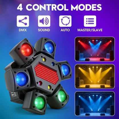 80W Moving Head LED met Afstandsbediening, RGBW Disco Licht 6 Armen + Bijenoog Effect, DMX512 Soundactief voor DJ Bar Feestverlichting