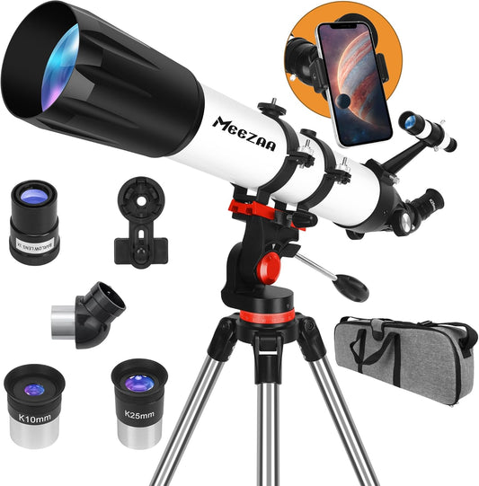 Telescoop, astronomie, volwassenen, professioneel, 90 mm diafragma 800 mm, AZ-standaard, astronomische refractortelescoop voor kinderen, beginners, voor het bekijken van maan en planeten