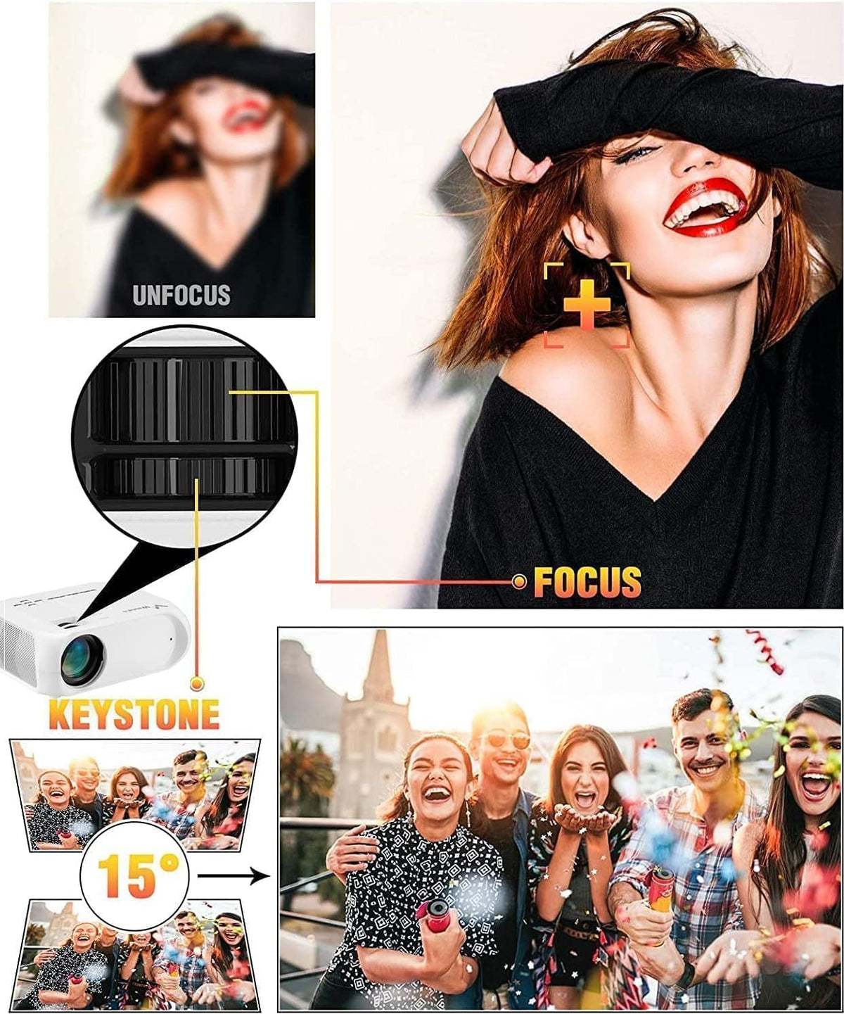 Bluetooth overheadprojector, wifi, draagbare videoprojector, 1080p, Full HD, mini-projector, draagbare videoprojector, voor iPhone Android, smartphone, pc, PS4, tv, PPT, thuisbioscoop, geïntegreerde