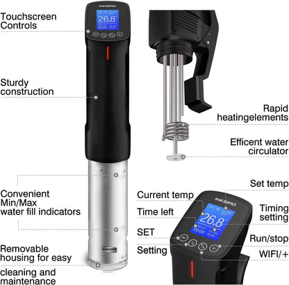 INKBIRD ISV-100W Sous Vide Stick + Beschermhoes | WiFi Roner Professioneel vacuümkoken op lage temperatuur 1000 W, Roner Stijve EVA-tas voor Transport, Antikras, Antistof, Zwart