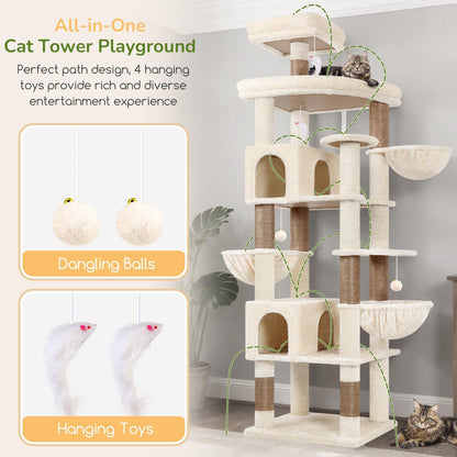 Kattenboom – Krabpaal – Klimpaal – Kattenhuis – Kattenmand – Extra Hoog 209 cm – Stevige Sisal Krabpalen