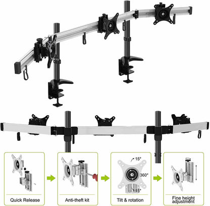 HFTEK 3-voudige Monitor TV Desk Mount Tafelbeugel houder voor schermen van 15 tot 27 inch - VESA 75/100 (MP230C-N)