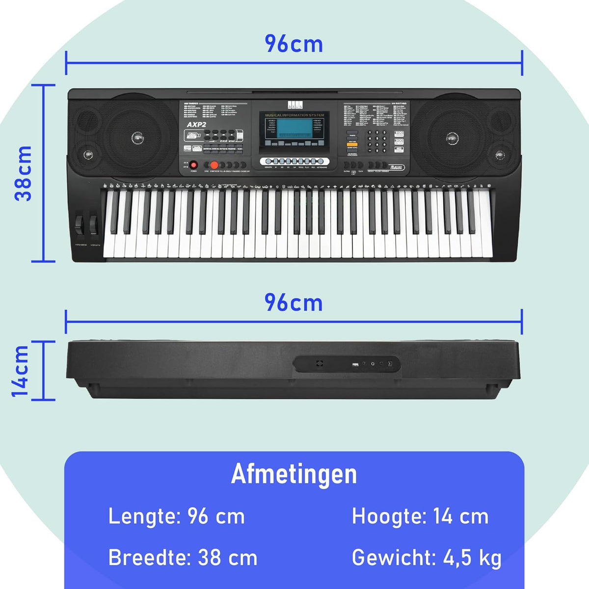 Keyboardpakket voor Beginners – Keyboard – Elektronisch Keyboard – Aanslaggevoelig Keyboard – Piano Keyboard – 61 Aanslaggevoelige Toetsen – Complete Set Met Statief, Bankje, Hoofdtelefoon En Muziekstandaard