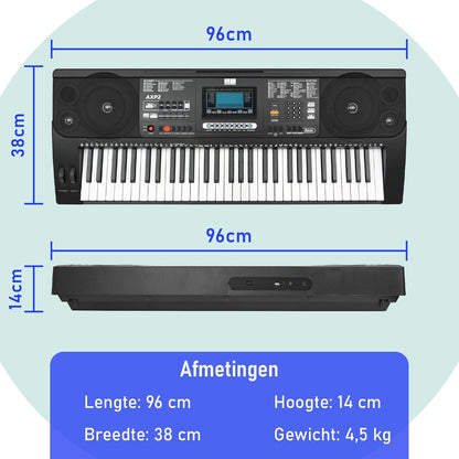 Keyboardpakket voor Beginners – Keyboard – Elektronisch Keyboard – Aanslaggevoelig Keyboard – Piano Keyboard – 61 Aanslaggevoelige Toetsen – Complete Set Met Statief, Bankje, Hoofdtelefoon En Muziekstandaard