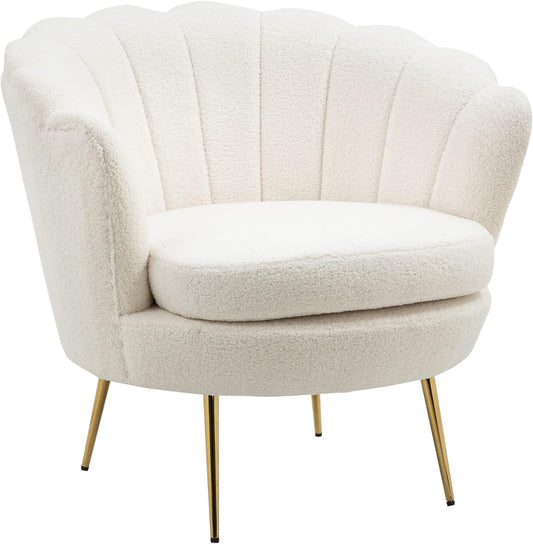 HOMCOM Shell Upholstered Recliner Chair with Metal Legs Makeup Chair with Fleece Look for Bedroom Living Room White - QUORE