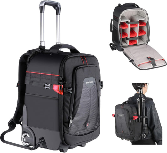 Camera-Rugzak – Cameratas – Fototas – Rollende Rugzak – Trolley – 2-In-1 Met Afneembaar Gevoerd Vak – Waterafstotend Nylon Met Regenhoes