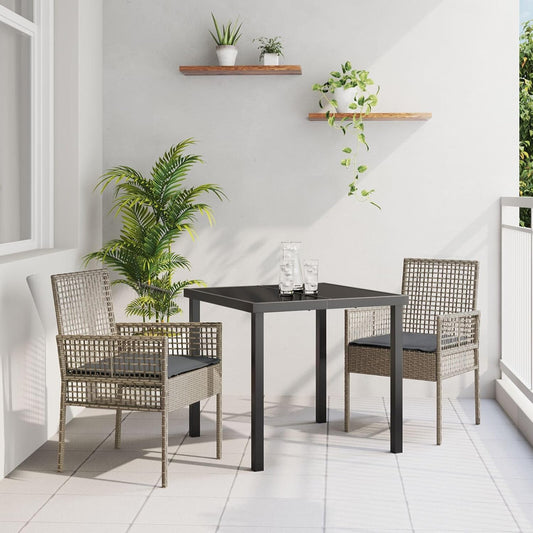 Set of 2 Garden Chairs Made of Synthetic Rattan, Grey with Cushions, Ideal for Patio and Balcony, Modern and Weatherproof Design, Robust and Comfortable Construction - QUORE