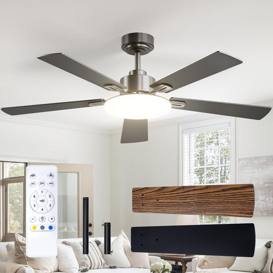 Passky Plafondventilator met verlichting, 50 inch laag profiel, plafondventilator, 3000-6000 K, dimbaar, modern, flush mount, led-ventilatorlicht, voor slaapkamer, keuken, woonkamer, 132 cm, 5 p