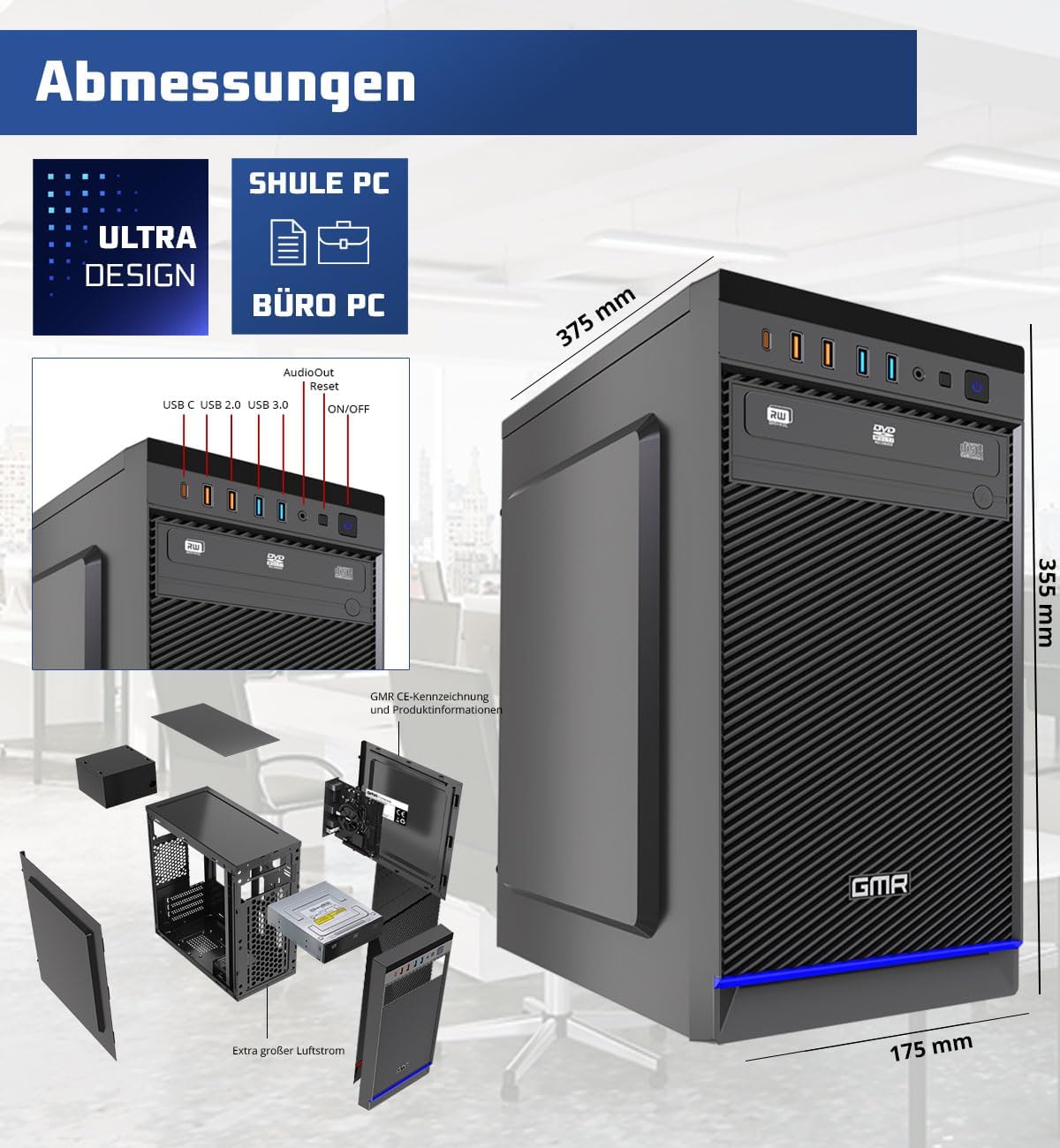 GMR Ultra i7 Office PC - Business Office Computer | 16 GB RAM | 512 GB SSD M.2 | DVD±RW | USB 3 | Windows 11 Pro | WiFi Bluetooth