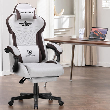 GTPLAYER Ergonomic Gaming Chair, Technical Fabric, with Lumbar Support, Computer Chair with Extended Backrest, Supports up to 150 kg, Brown - QUORE