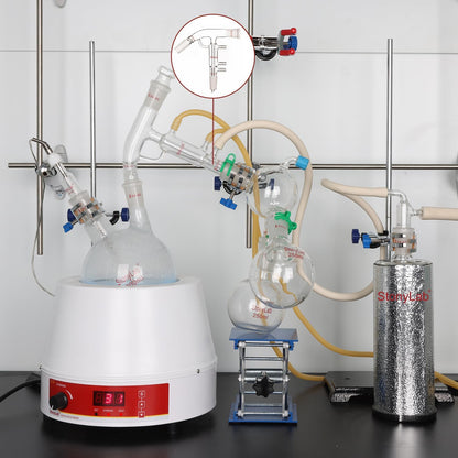 Destillatiekop met Korte Weg – Short Path Destillatie Apparaat – Destillatie-Adapter – Vacuüm Destillatiekop – Laboratorium Glaswerk – Borosilicaatglas – 24/40 Slijpverbinding met 3 Slangaansluitingen
