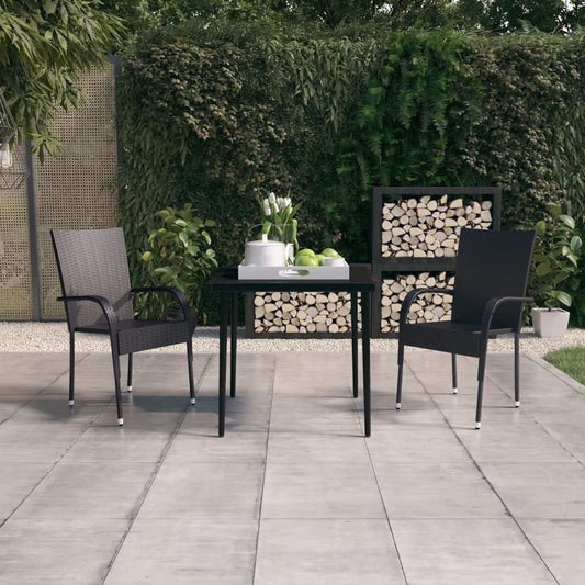 Tidyard Garden Dining Room Set 3-Piece Outdoor Table and Chairs Outdoor Table & Chairs Furniture Set Poly Rattan Garden Furniture Set Rattan Black - QUORE