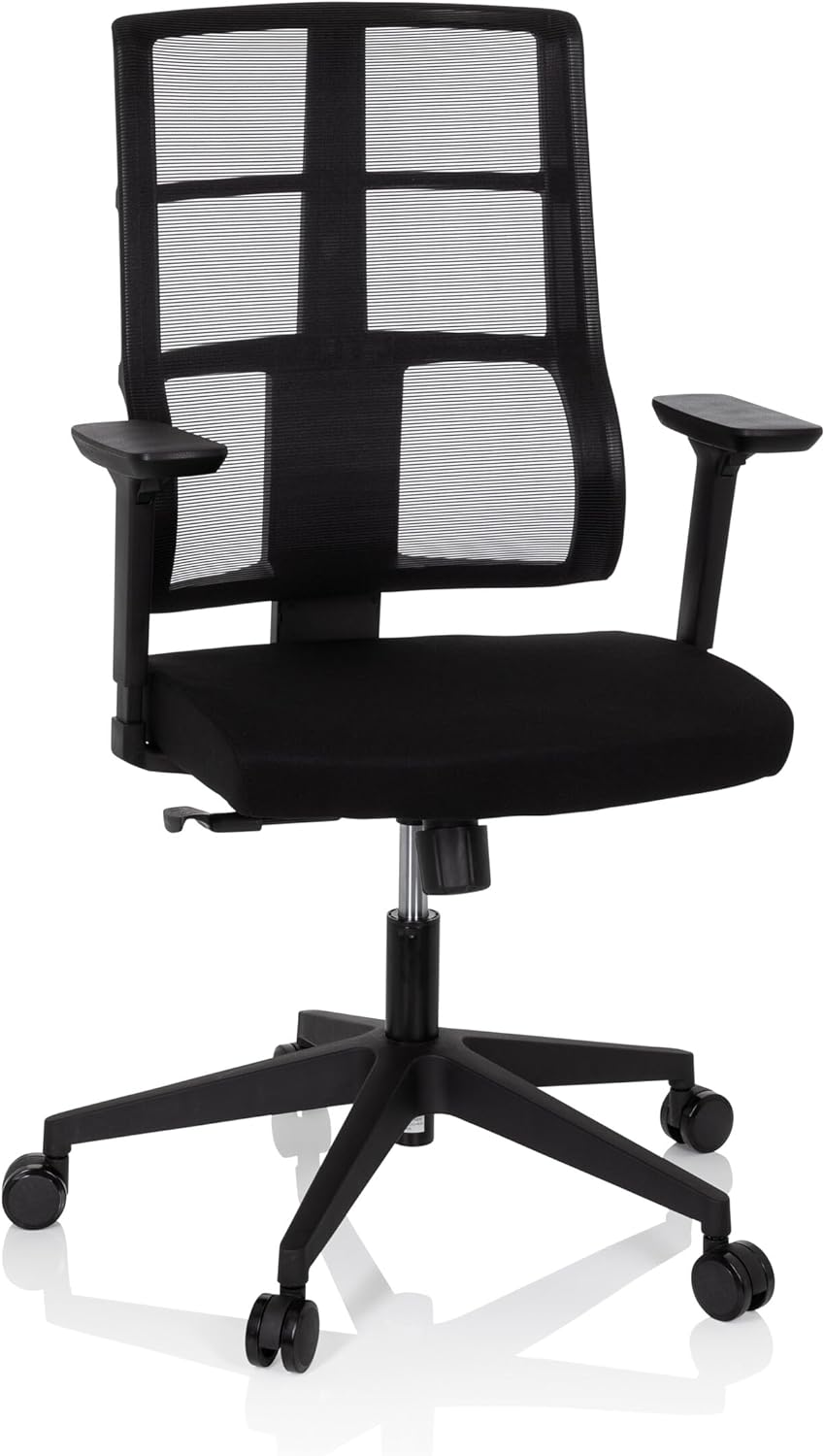 hjh OFFICE 810025 professionele bureaustoel Spinio stof zwart kantoor draaistoel met netrug, rugleuning in hoogte verstelbaar