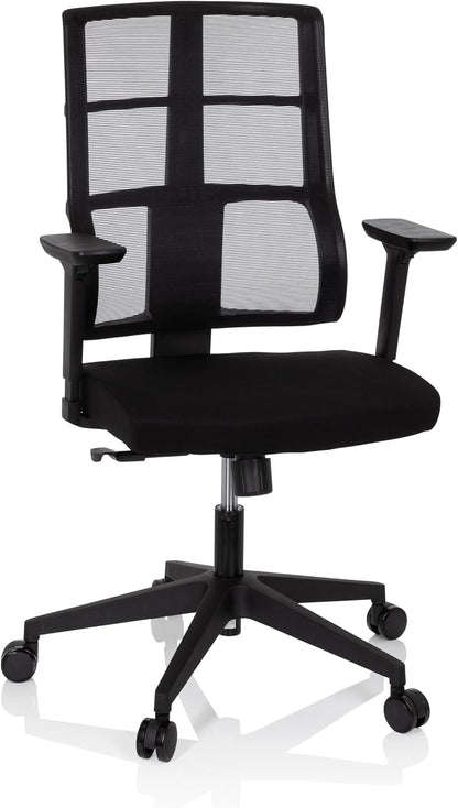 hjh OFFICE 810025 professionele bureaustoel Spinio stof zwart kantoor draaistoel met netrug, rugleuning in hoogte verstelbaar