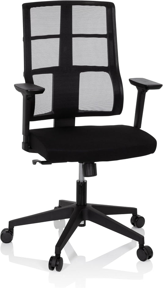 hjh OFFICE 810025 professionele bureaustoel Spinio stof zwart kantoor draaistoel met netrug, rugleuning in hoogte verstelbaar