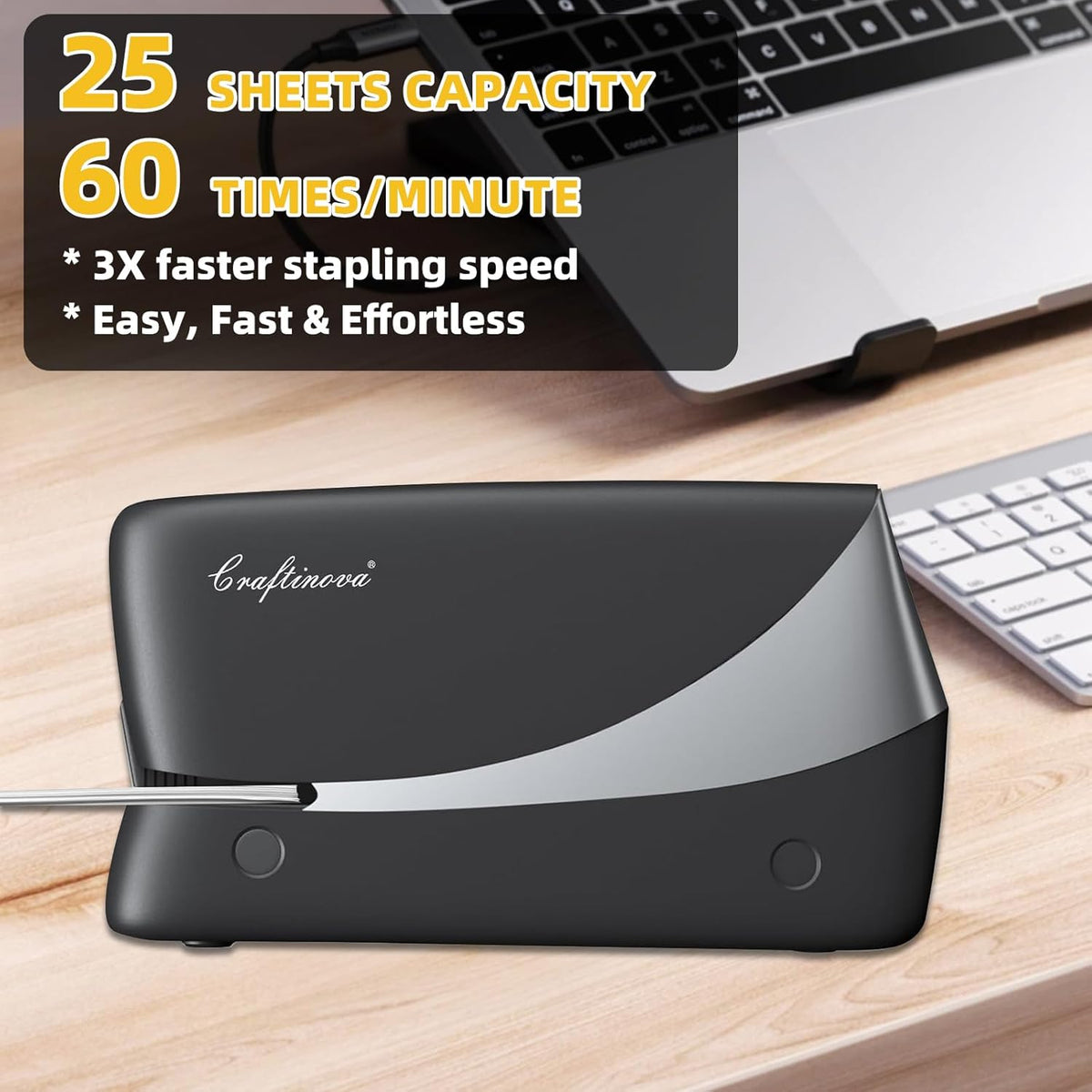Electric Stapler, 25 Sheet, Include 2000 Staples and 1 Remover, Jam Free, Professional and Home Office Stapler,Battery not Included,AC or Battery Powered. - QUORE