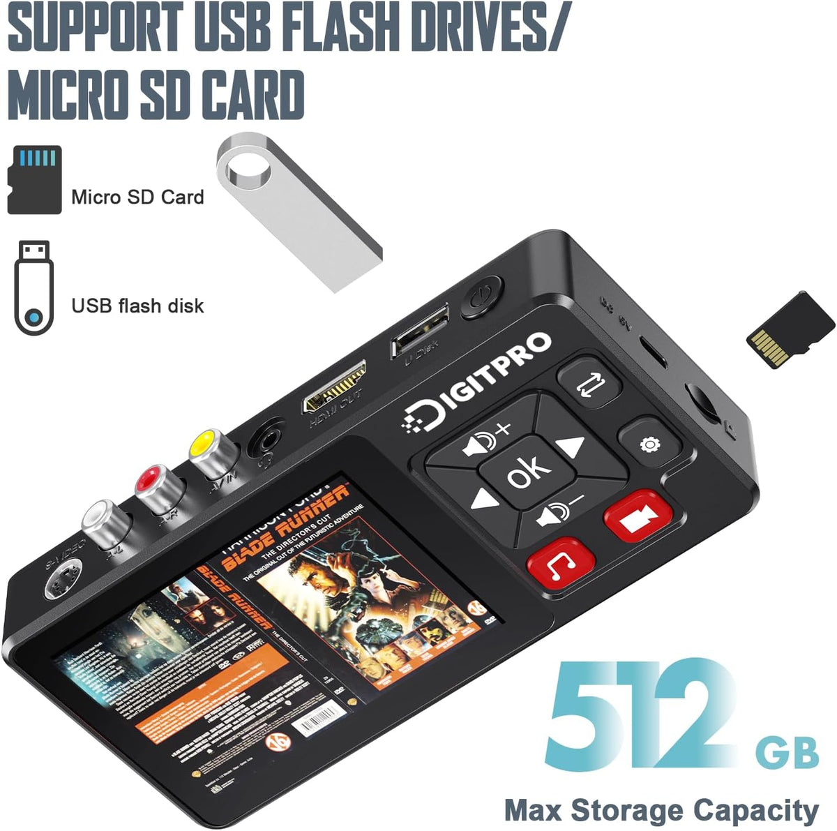 VHS naar digitale converter, HD VHS digitaliseren videorecorder met afstandsbediening, VHS Video Grabber Compatibel met Mini DV, DVD-speler, Blu Ray Player, Hi8, Camcorder, Cassette Tape, Gaming