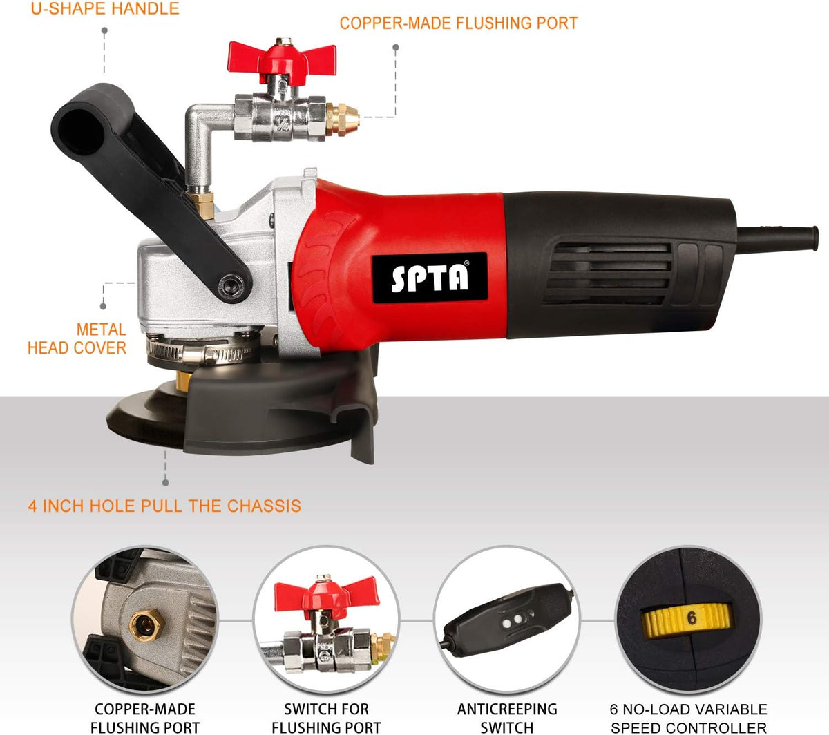 SPTA 230 V 800 W waterpolijstmachine, nat polijstmachine, elektrisch, voor steen, met variabele snelheid, voor marmer, beton, graniet, terras