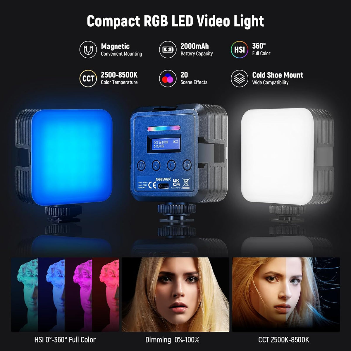 Vlogging kit voor telefoon voor iPhone en Android – Content creator kit – Podcast set – Telefoonstatief – Selfiestick – RGB videolicht 2500K-8500K met 20 effecten – Draadloze lavalier microfoon met ruisonderdrukking en 40 m bereik