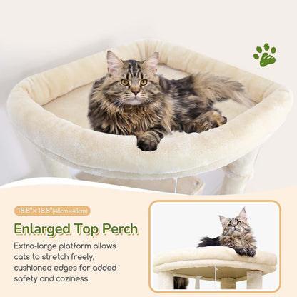 Krabpaal – Kattenboom – Kattenhuis – Krabton – Klimelement – Beige – 188 cm Hoog – 2 Grote Kattenhuisjes Met Gevoerd Platform