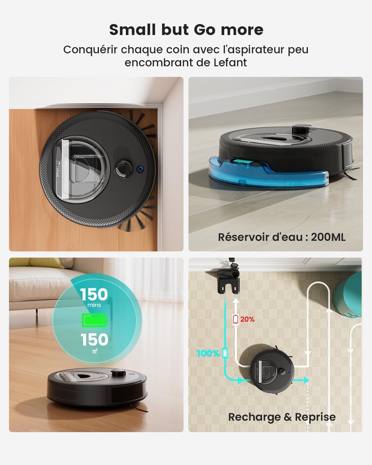 LEFANT Robotstofzuiger met dweilfunctie M1, robotstofzuiger met dweilfunctie, lasernavigatie, robotstofzuiger met app-bediening, zuig- en dweilrobot, ideaal voor dierenharen, tapijten, harde vloeren
