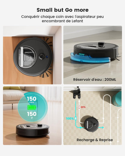 LEFANT Robotstofzuiger met dweilfunctie M1, robotstofzuiger met dweilfunctie, lasernavigatie, robotstofzuiger met app-bediening, zuig- en dweilrobot, ideaal voor dierenharen, tapijten, harde vloeren