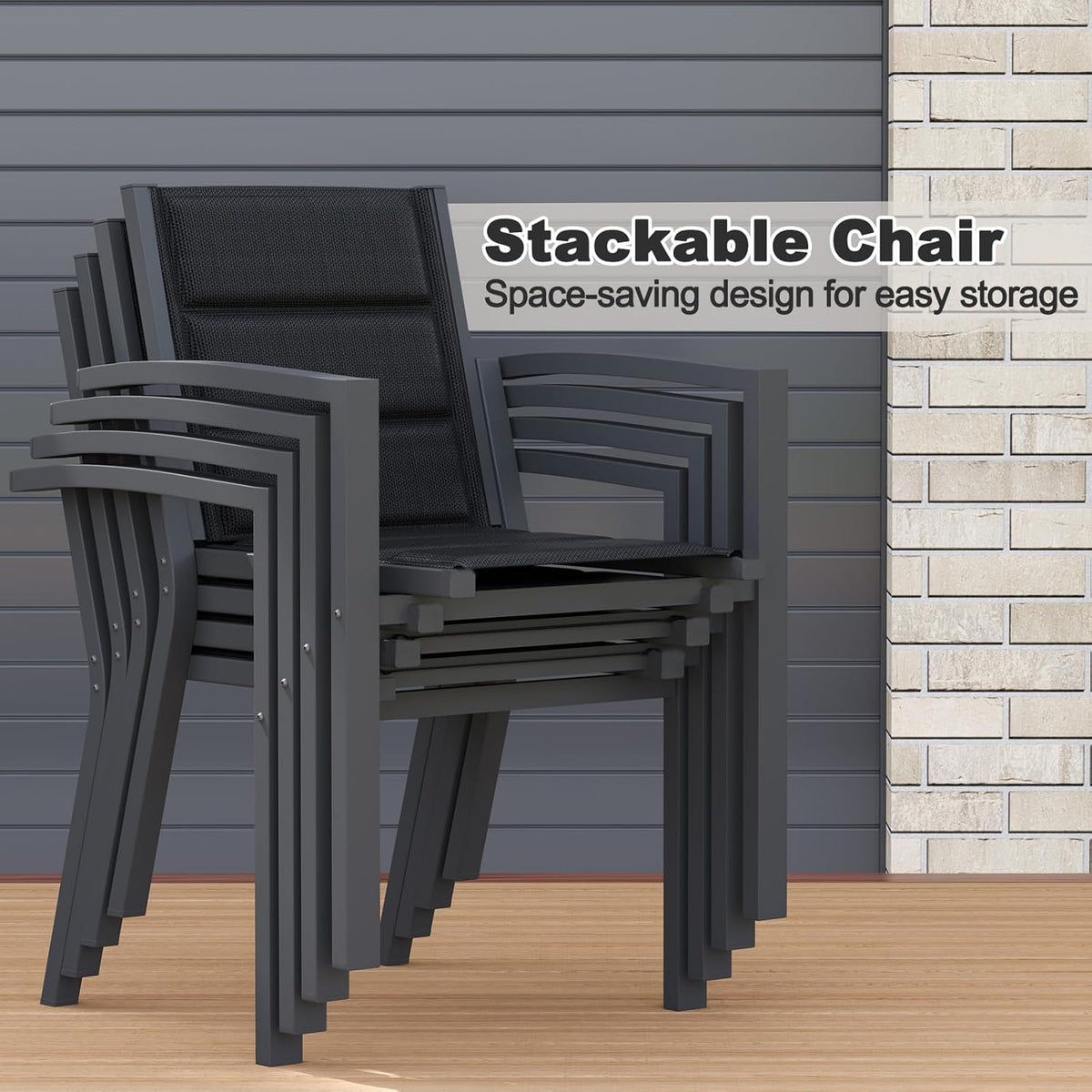 JUMMICO Stapelbare tuinstoel, aluminium frame met comfortabele zitting van textiel, lage zithoogte met armleuningen voor balkon en terras