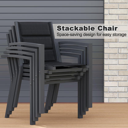 JUMMICO Stapelbare tuinstoel, aluminium frame met comfortabele zitting van textiel, lage zithoogte met armleuningen voor balkon en terras