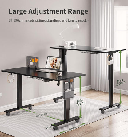 MAIDeSITe In Hoogte Verstelbaar Bureau (140 x 70 cm) Gemakkelijk te Monteren Bureau in Hoogte Verstelbaar Elektrisch met 4 Geheugenknoppen en Memoboard en 360° Wielen Bureau SN1